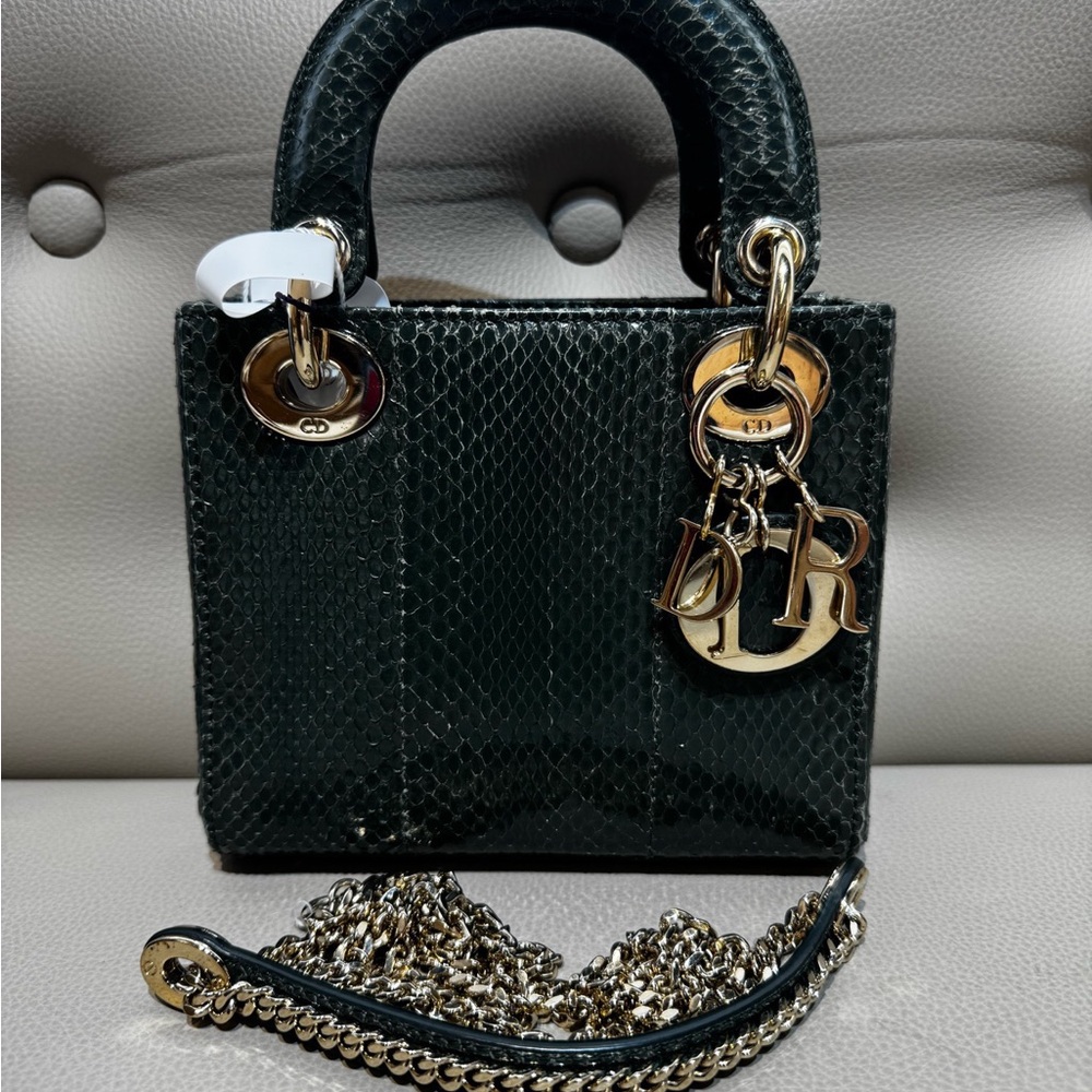 Green Python Leather Handbag - image 4